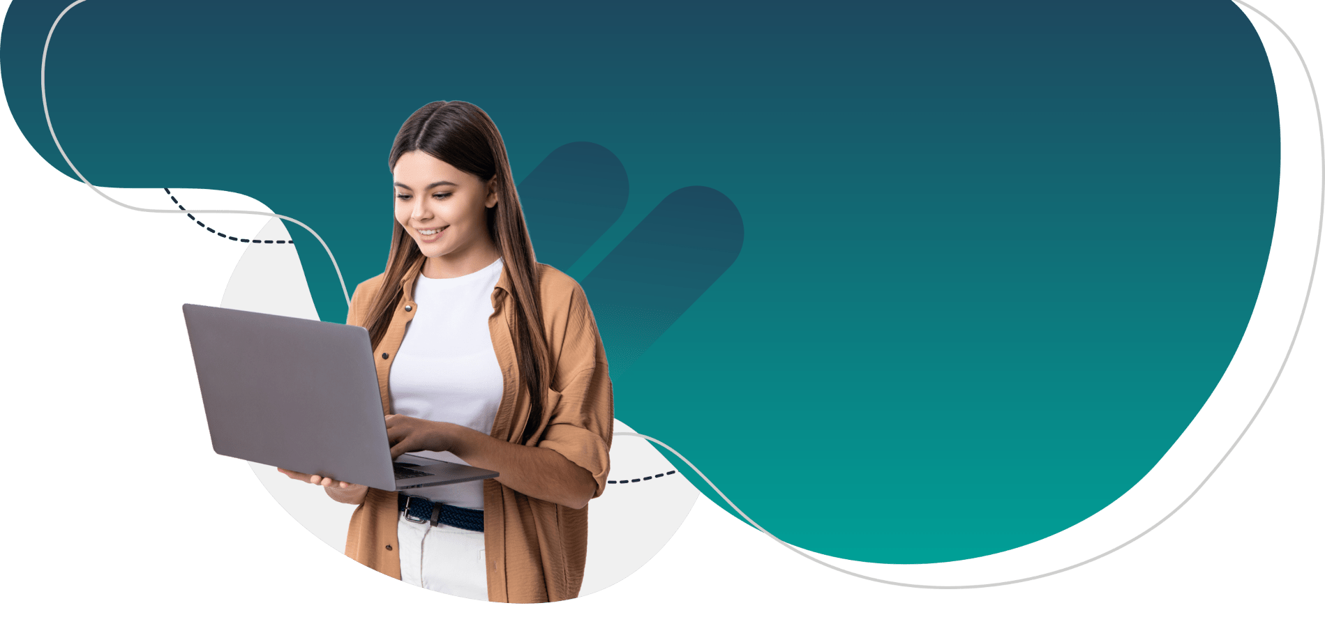 A smiling woman with a laptop