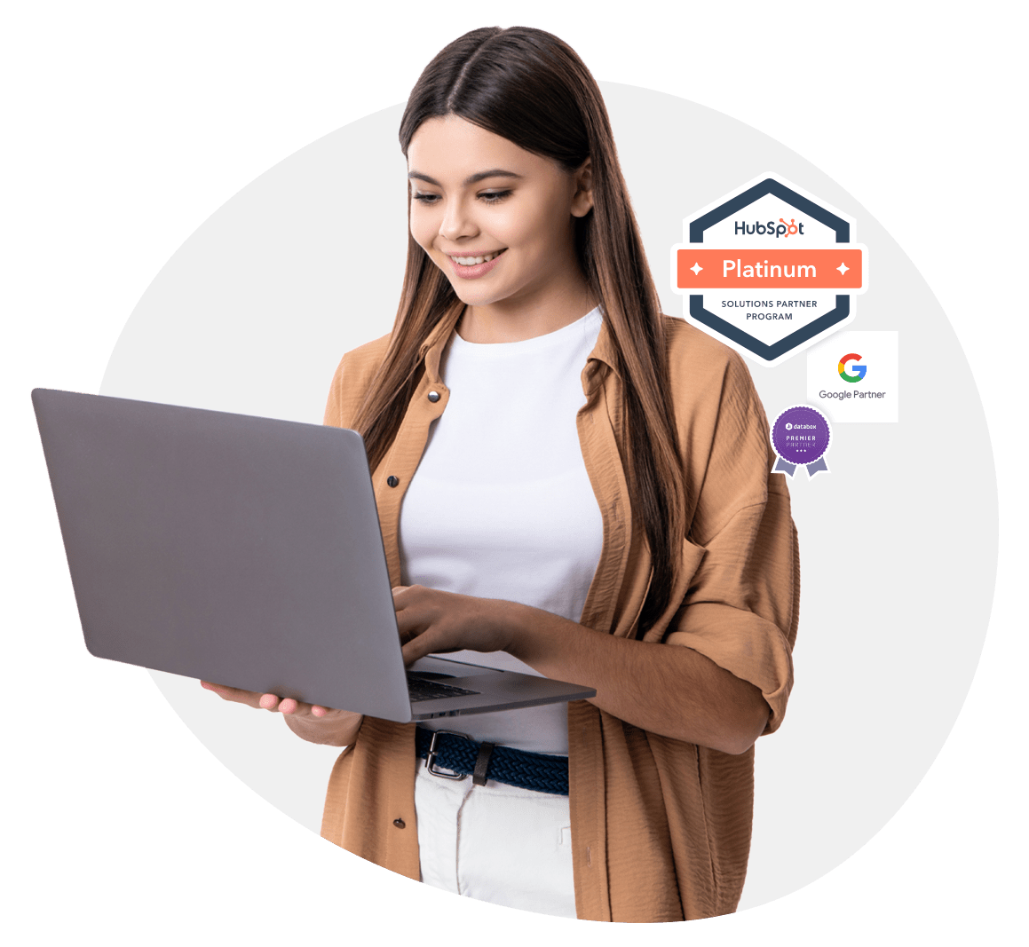 A smiling woman with a laptop
