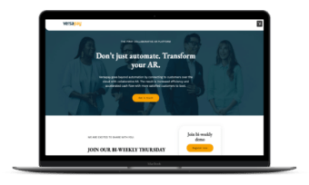 laptop mockup of Versapay's landing page template